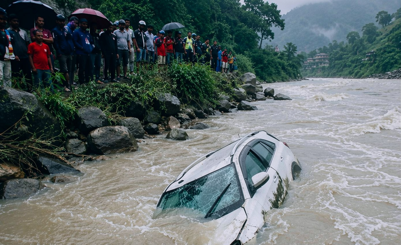 Image of सुनकोशीमा यात्रुसहित कार खस्यो, उद्धारका लागि टोली घटनास्थलतर्फ
