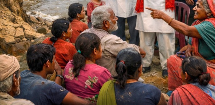 Image of महोत्तरी–२ का मतदाता भोट माग्न आएका उम्मेदवारसँग समस्या सुनाउँदै